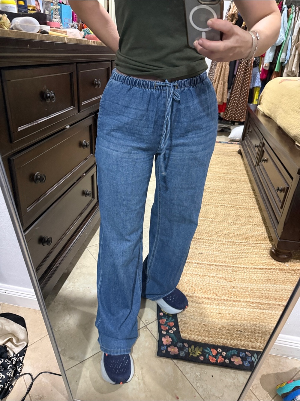 Casual Blue Drawstring women Jeans
